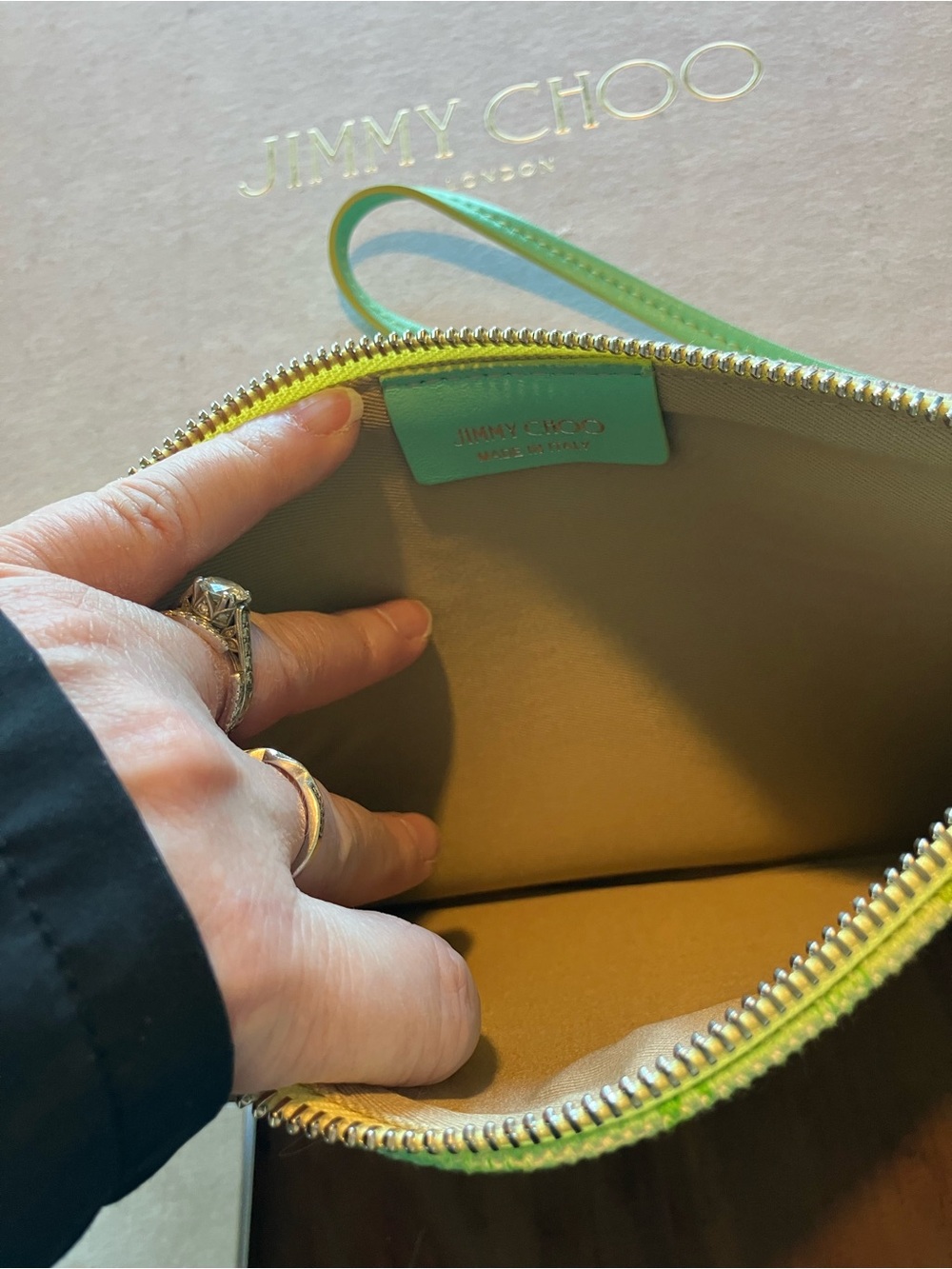 Jimmy Choo Yellow-Green Gradient Wristlet Pouch AUTHENTIC - Picture 2 of 5